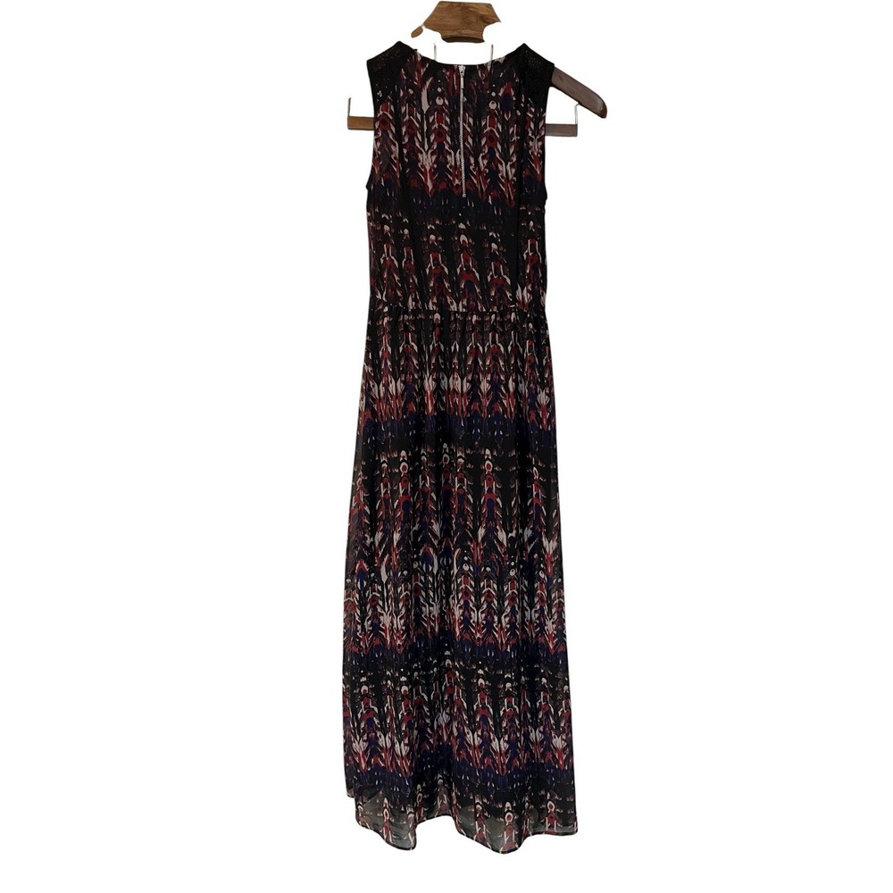 H & M Red Blue Black Lace Ikat Sleeveless Maxi Dress Pleats Slits Boho Artsy 2 - Picture 5 of 11